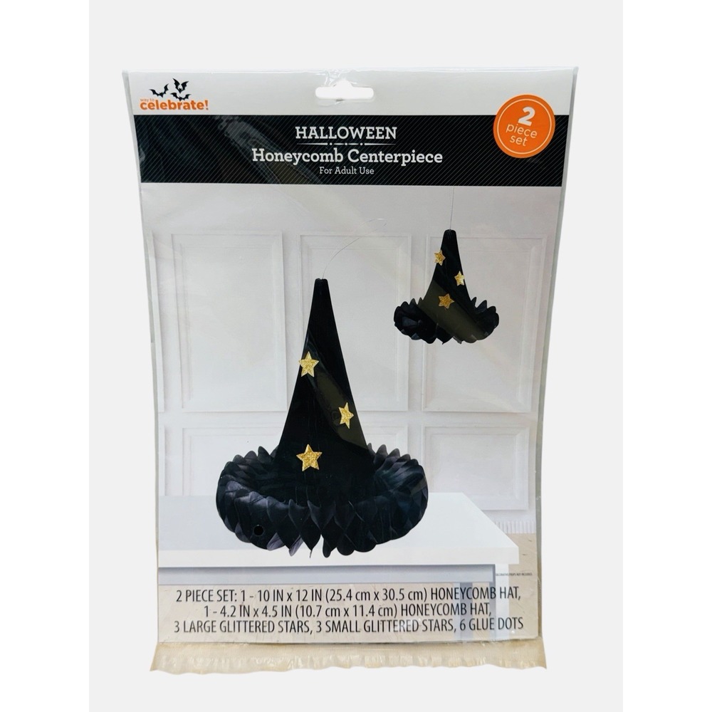 Way To Celebrate Halloween "Witches Hat" Honeycomb Centerpiece 2 Pc Decor Set